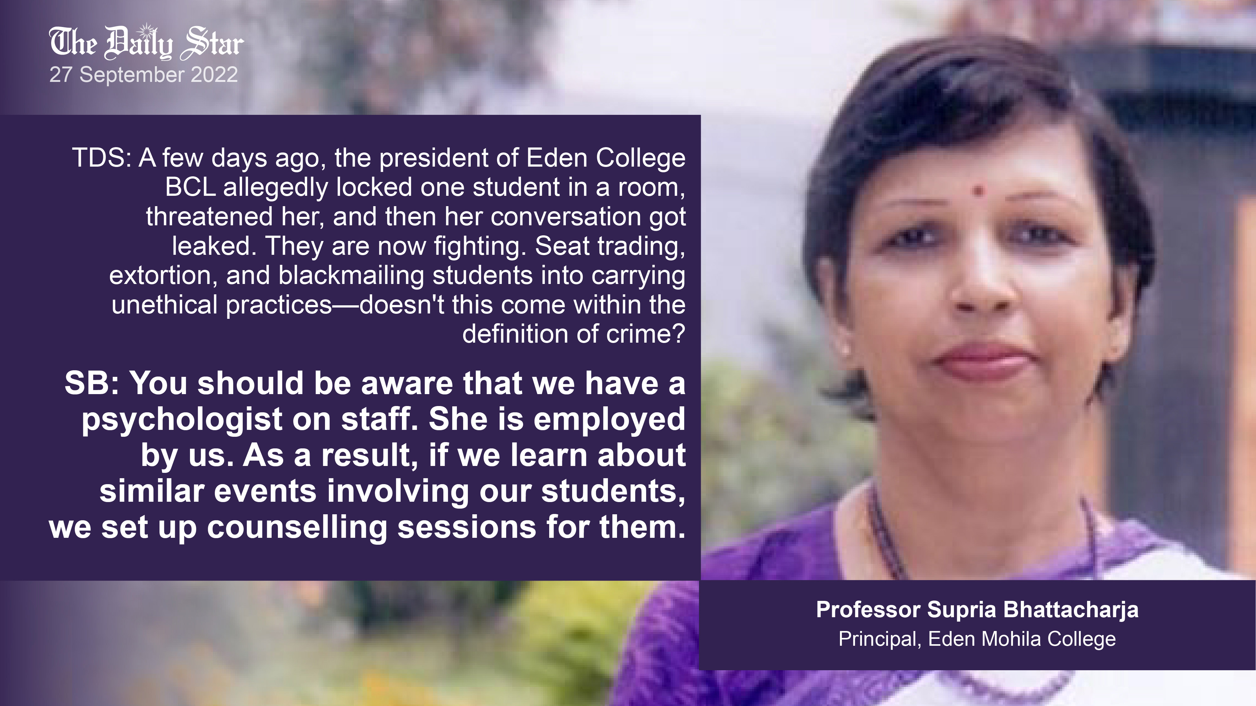 Eden College principal believes solutions to students’ 'mistakes' is in 'counselling'