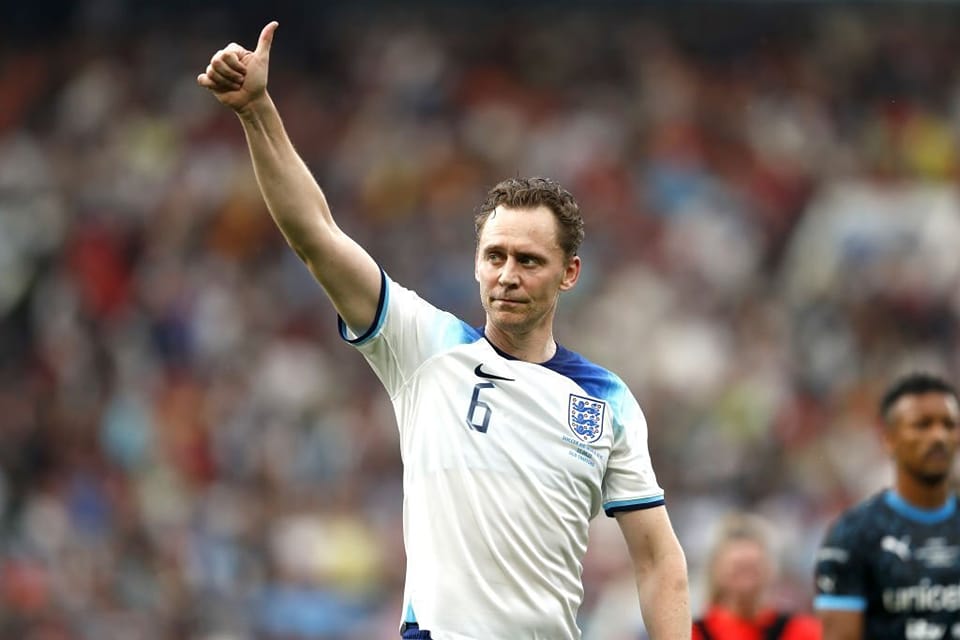 Tom Hiddleston plays for England XI in Soccer Aid charity match