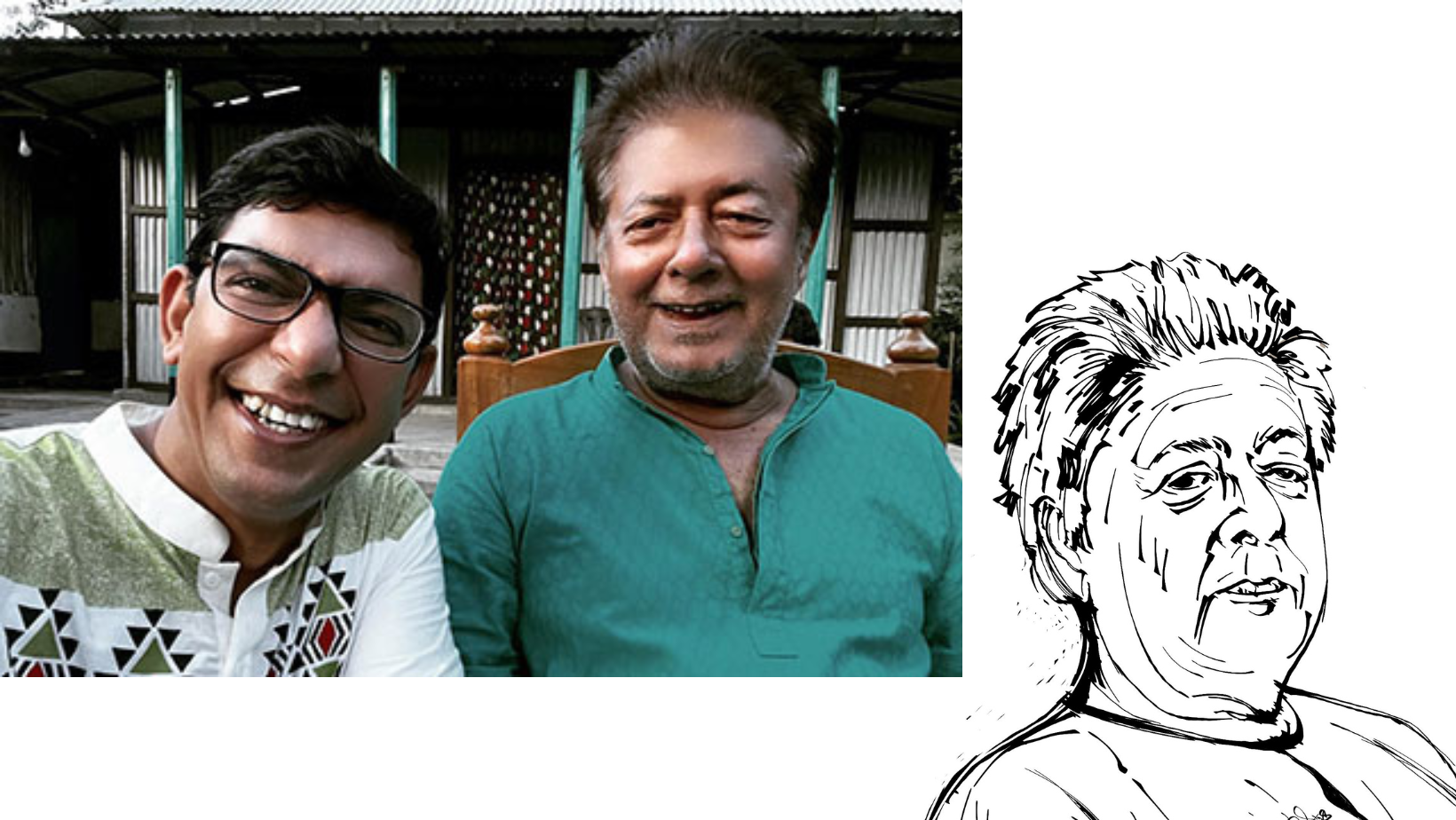 Chanchal Chowdhury presents a self-drawn portrait to Mamunur Rashid as ‘Guru Dakshina’