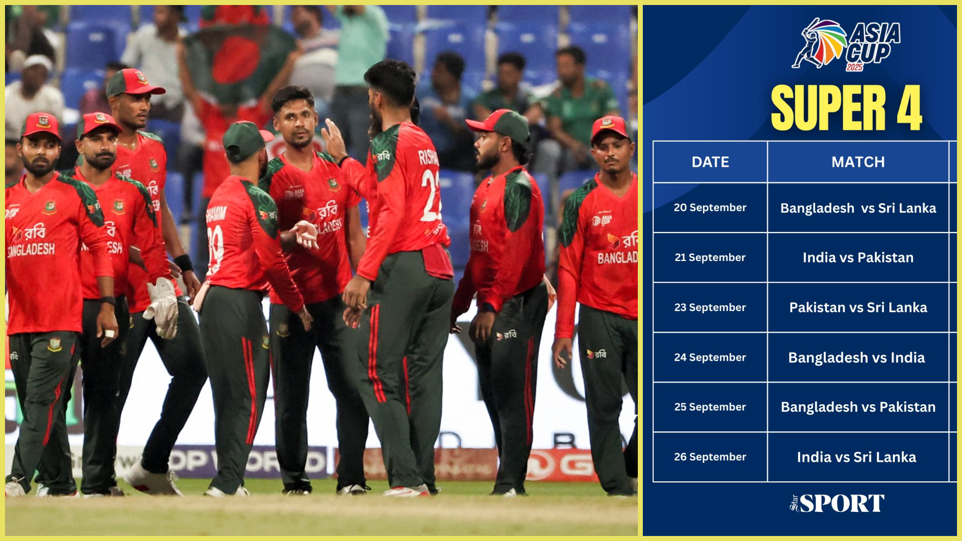 Asia Cup 2025 Super 4 fixtures: Bangladesh face packed schedule