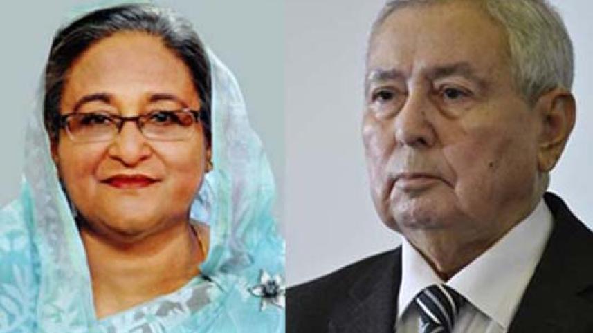 Algerian Acting President Abdelkader Bensalah and Prime Minister Sheikh Hasina