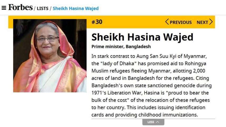 Sheikh Hasina 30th most powerful woman