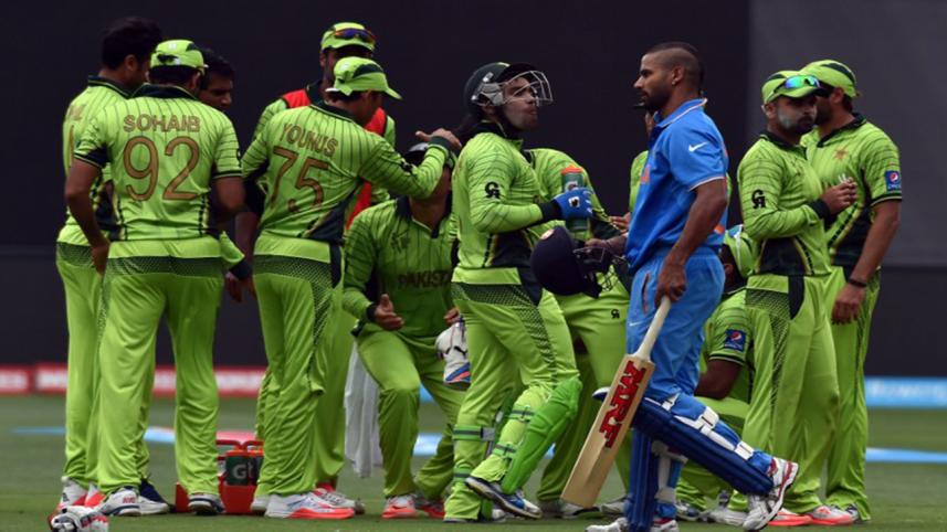 Pakistan players after a fall of wicket