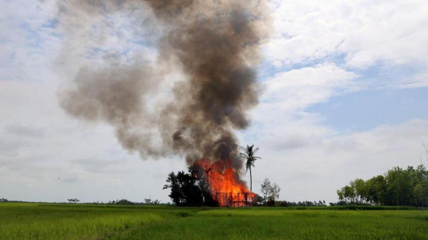 A house is seen on fire