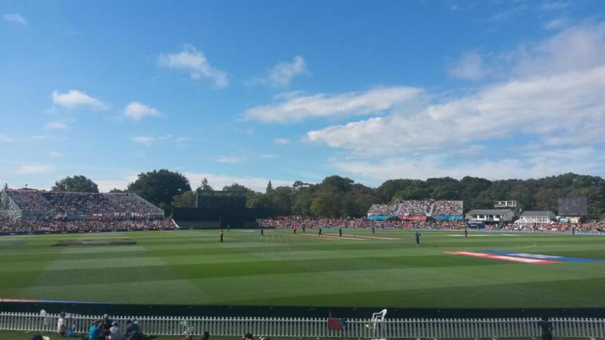 View from the press box at Hagley Oval