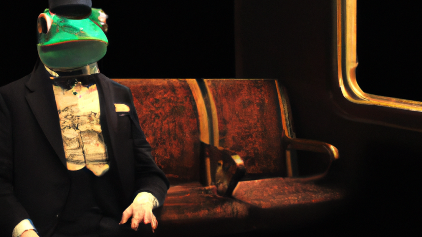 dalle_-_a_frog_in_1920s_formal_attire_taking_a_train_postmodern_low_lighting.png
