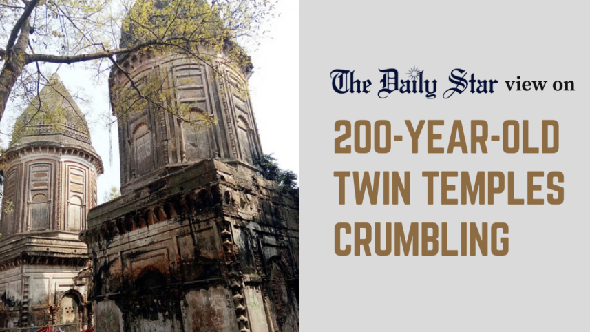 200-year-old twin temples crumbling in mymensingh