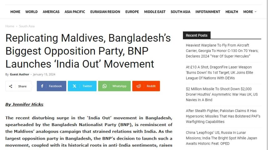 Screenshot of EurAsian Times news report