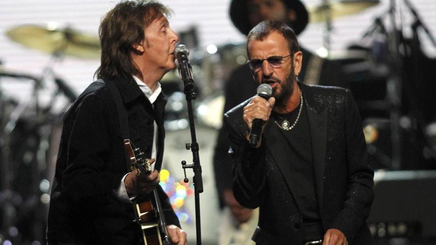 Paul McCartney and Ringo Starr perform together