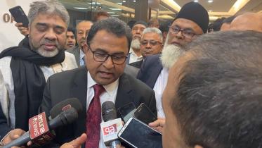 Finance Minister AHM Mustafa Kamal talk to reporters