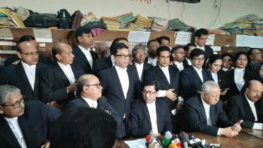 Attorney General Mahbubey Alam talks during a briefing 