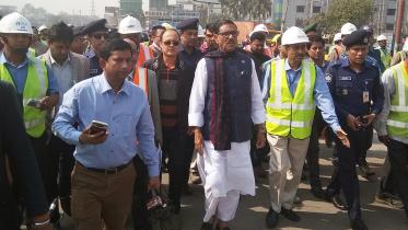 Obaidul Quader visits construction site of the second Kanchpur Bridge on Dhaka-Chattogram
