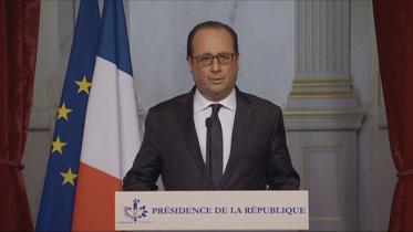 French President Hollande makes a statement
